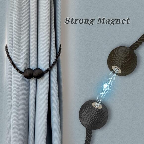 Magnetic Brown or Silver Spherical Braided Rope Curtain Tiebacks - Picture 4 of 11